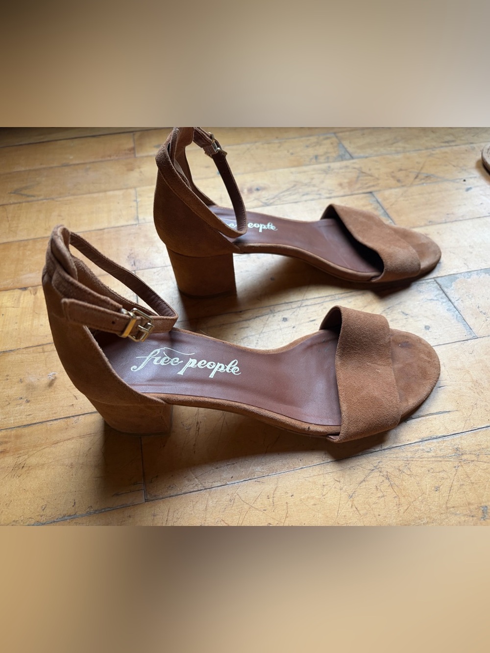 Free People Suede Ankle-Strap Block Heels - Tan